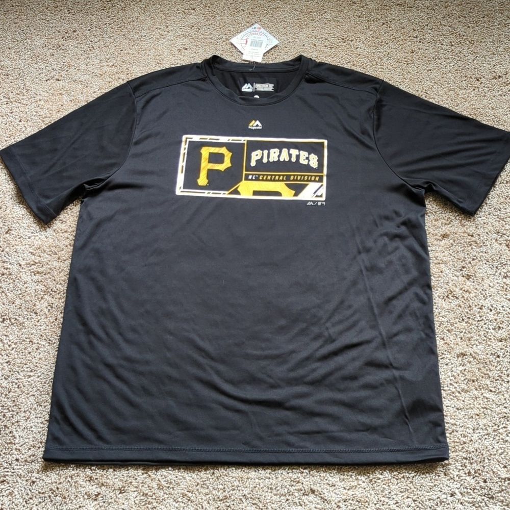 Majestic Shirt Mens XL Black Pittsburgh Pirates Evolution Tee Cool Base Graphic